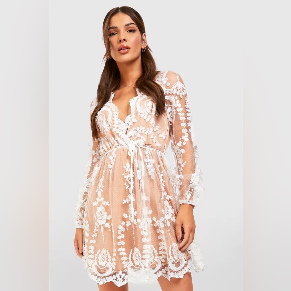 Lace midi dress mini dress nightclub wedding ivory white cream lacey sexy dres